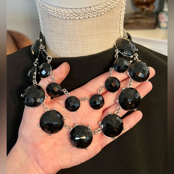 Vintage Black Faceted Glass Cabochon Drop Style Charming Charlie Necklace - Picture 4 of 7